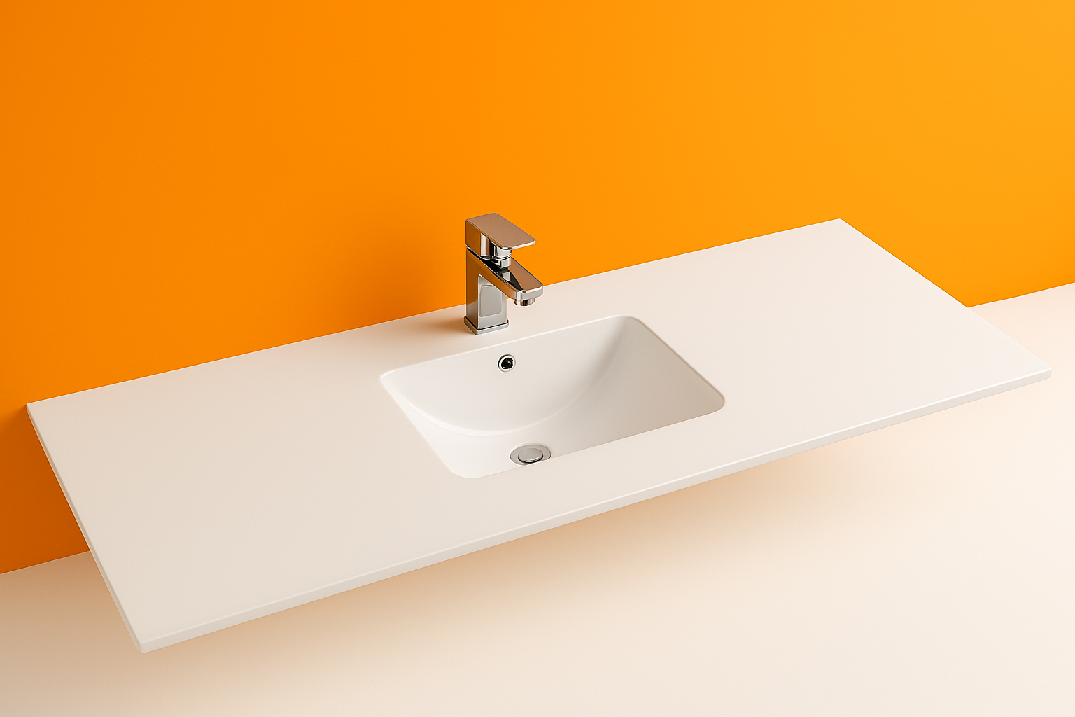 1500mm Single Bowl Vanity Top – Ceramic Basin with Tap Hole