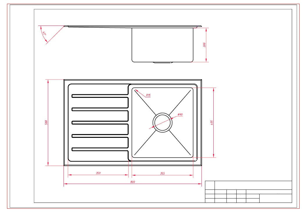 800mm Square Drop-In Sink
