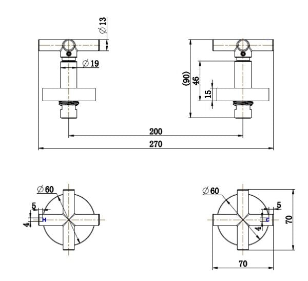Valencia Brushed Nickel Cross Handle Taps