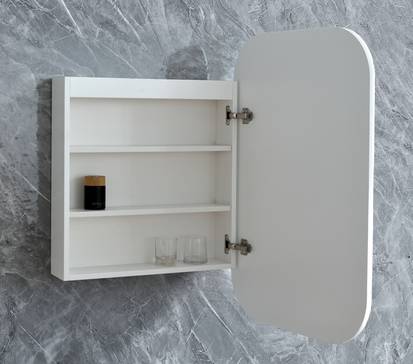 600mm Modern LED Shaving Cabinet with Butterfly Mirror Doors – Natural Timber or Matt White