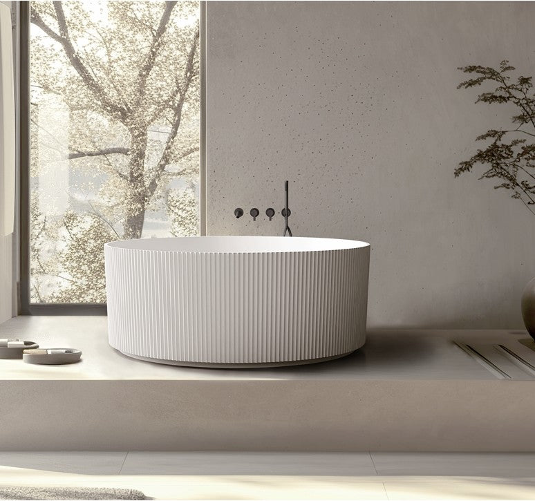Arcadia-150 Freestanding Acrylic Round Bath – 1500mm Gloss White Textured Tub