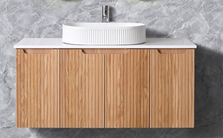 Duplex Wall Hung Vanity 1200mm – Grooved Panel Design with Organisers