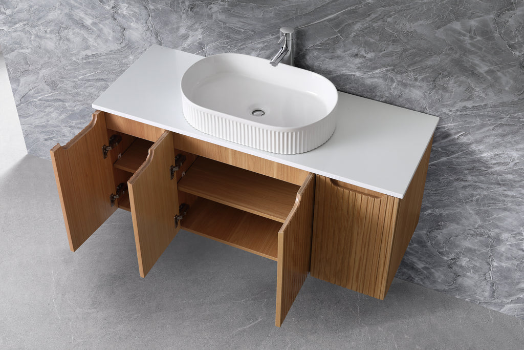 Duplex Wall Hung Vanity 1200mm – Grooved Panel Design with Organisers