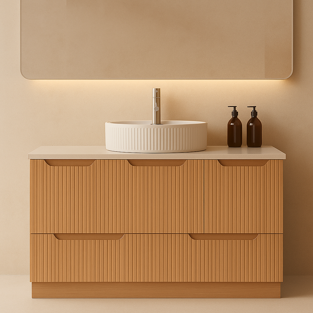 Duplex 855mm Floor Standing Vanity 1200mm– Grooved Panel with Soft Closing Drawers