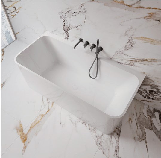 HELIX-140 Back to Wall Freestanding Bath – 1400mm Gloss White Modern Acrylic Tub