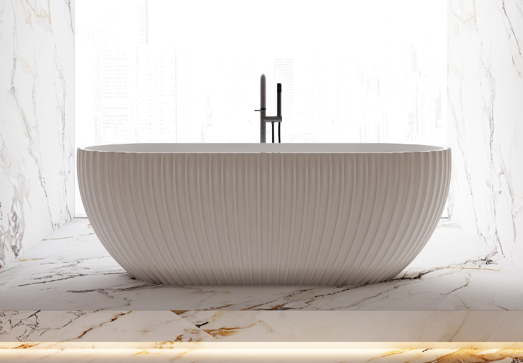 HENLEY Matte White Freestanding Bath – 1700mm Textured Oval Tub