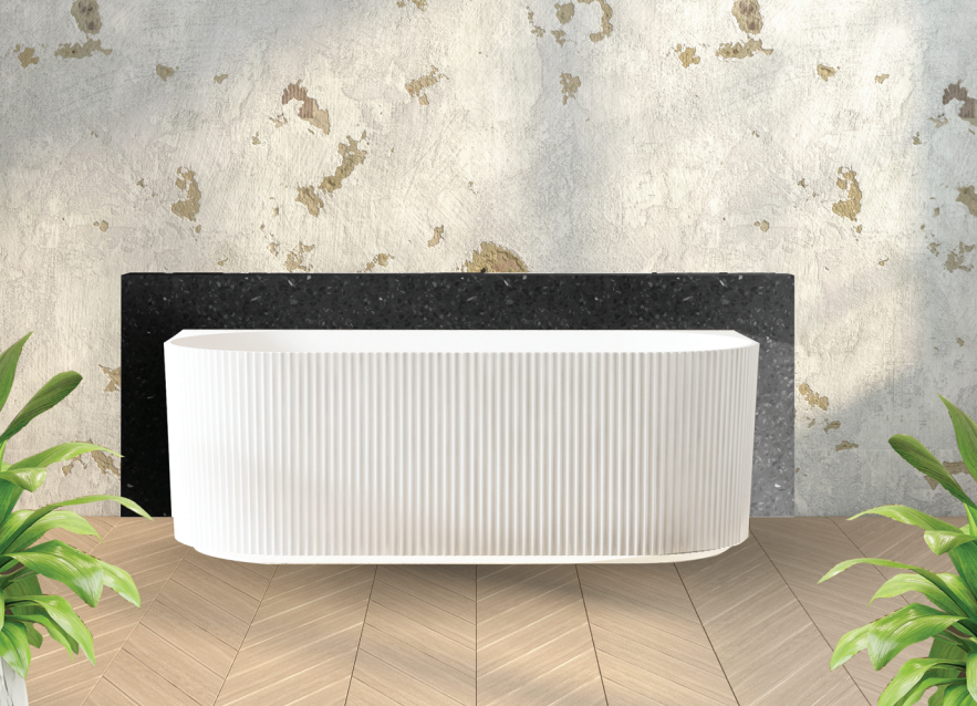 Kira 1500mm Freestanding Bath – Modern Back-to-Wall Acrylic Bathtub with Vertical Fluted Design