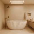 LAMONT-150 Matte White Freestanding Back to Wall Bath – 1500mm Fluted Oval Design