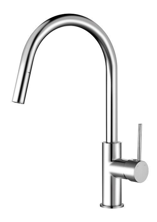 Round Pull-out Kitchen/Laundry Mixer TK70P – 393mm mixer with 6L/min water flow and flexible pull-out design for modern kitchens and laundries.